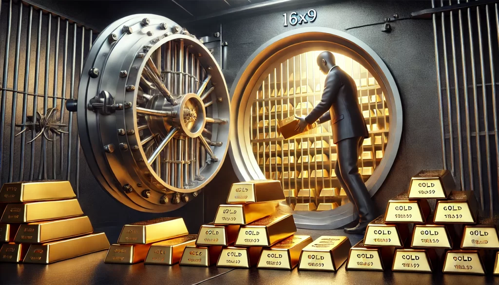 A banker filling a vault with Gold IRA gold