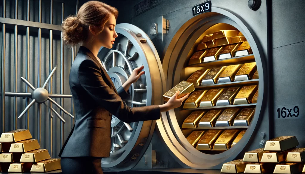 A female banker investing in precious metal IRA