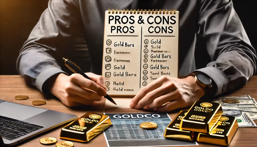 Someone writing Goldco Pros and Cons