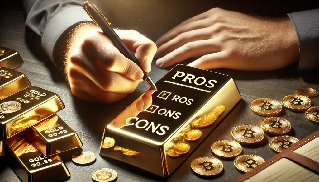 Birch Gold Group Pros and Cons being drawn onto a gold bar