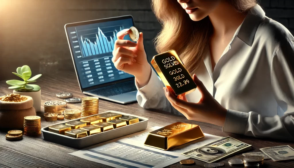 A female banker assessing american Hartford Gold and silver