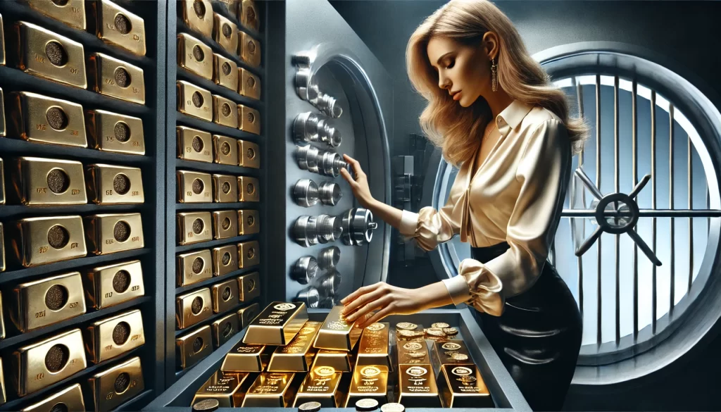 A female banker investing in precious metal storage