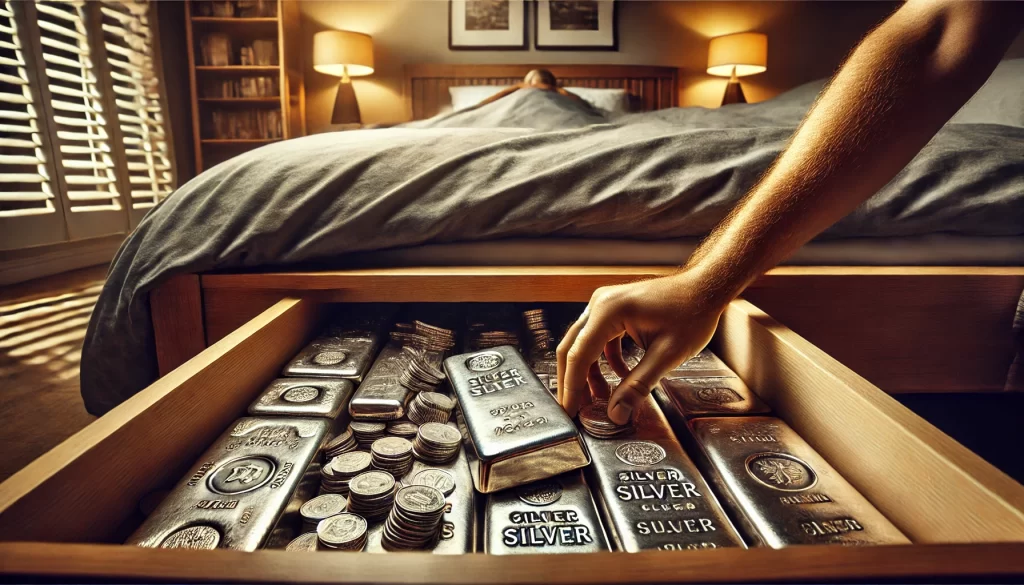 Someone storing the physical silver they invested in underneath the bed